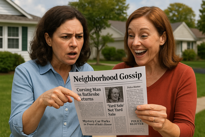 Two people are reading the local gossip in their Neighbourhood newsletter